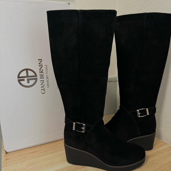 Giani Bernini Black Leather Suede Memory Foam Tall Boots - Picture 1 of 6